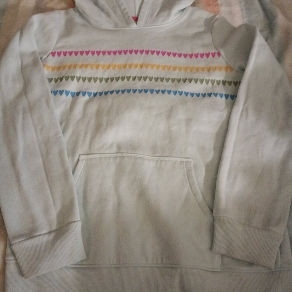 Hoodie Sweatshirt Light Blue Long Sleeve Hearts - Girls Size XL 14/16